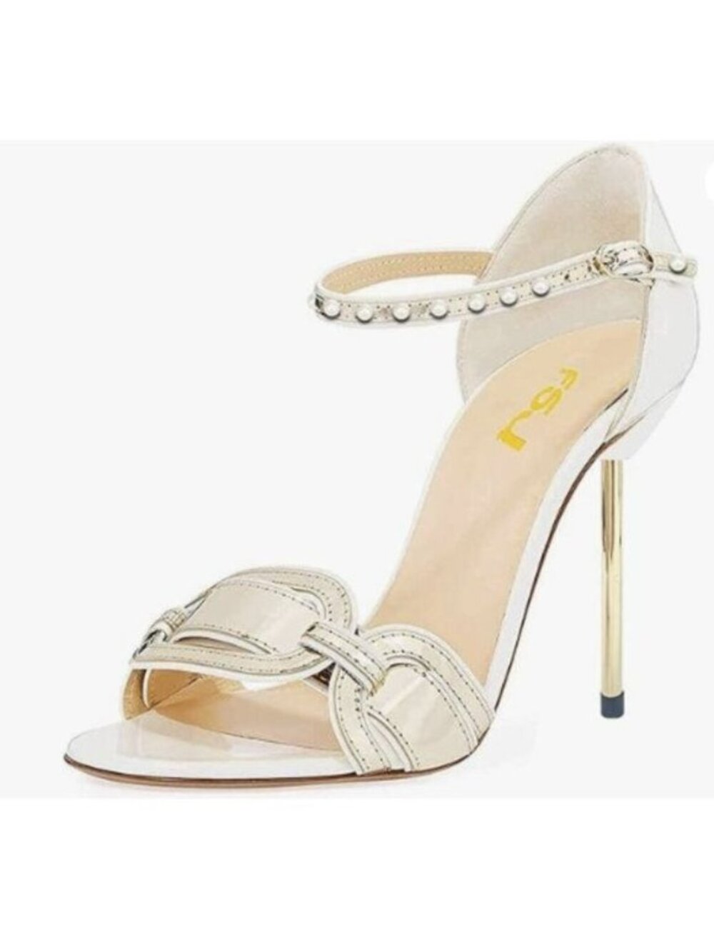FSJ Women Chic Stiletto High Heel Sandal Open Toe Ankle Strap Buckled White Gold